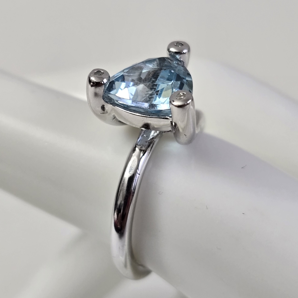 Modern Sterling Silver 925 Ring Triangular Aquama… - image 7